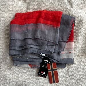 Norwegian Scarf - Gray and Red Lightweight Rectangle Wrap